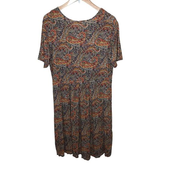 DouBCQ‎ Womens Dress Size 2XL Pleated Flowy Pockets Casual Orange Paisley New - Picture 2 of 10
